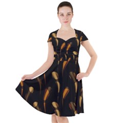 Abstract Art Pattern Warm Colors Cap Sleeve Midi Dress With Pockets