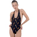 Abstract Art Pattern Warm Colors Backless Halter One Piece Swimsuit View1
