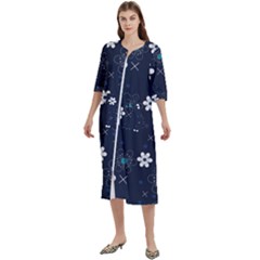 Blue Background Abstract Seamless Women s Cotton 3/4 Sleeve Nightgown