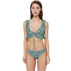 Illustration Pattern Seamless Low Cut Ruffle Edge Bikini Set