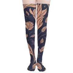 Background Pattern Leaves Texture Thigh High Stockings