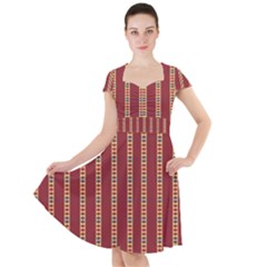 Template Background Red Strip Cap Sleeve Midi Dress With Pockets