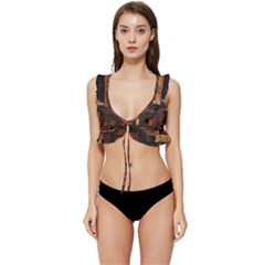 Old Books Vintage Office Antique Library Low Cut Ruffle Edge Bikini Top