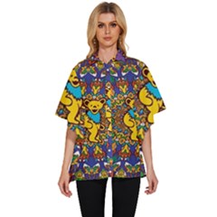 Dead Dancing Bears Grateful Dead Pattern Women s Batwing Button Up Shirt