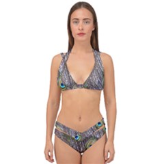 Peacock Bird Feathers Plumage Peacock Double Strap Halter Bikini Set