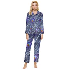 Peacock Bird Feathers Coloured Plumage Womens  Long Sleeve Velvet Pocket Pajamas Set
