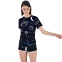 Black Space Drawing Art Planet Drawing Stars Black Space Galaxy Outer Space Asymmetrical Short Sleeve Sports T-Shirt View1