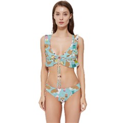 Corgi Boba Tea Bubble Tea Kawaii Food Welsh Corgis Dog Pattern Low Cut Ruffle Edge Bikini Set