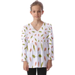 Leaves Pattern Seamless Texture Kids  V Neck Casual Top