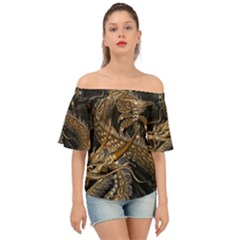 Japanese Dragon Pentagram Off Shoulder Short Sleeve Top