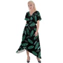 Leaves Pattern Abstract Blade Cross Front Sharkbite Hem Maxi Dress View1
