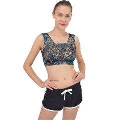 Flower Texture Background Colorful Pattern V-back Sports Bra