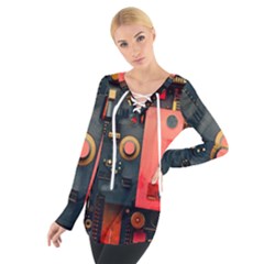Tech Technology Pattern Tie Up T-shirt