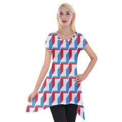 Fabric Geometric Pattern Background Short Sleeve Side Drop Tunic