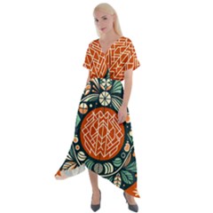 Wreath Deco Christmas Cross Front Sharkbite Hem Maxi Dress