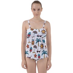 Summer Pineapple Fruit Tropical Twist Front Tankini Set
