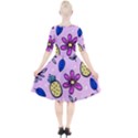 Flowers Petals Pineapples Fruit Quarter Sleeve A-Line Dress With Pockets View2