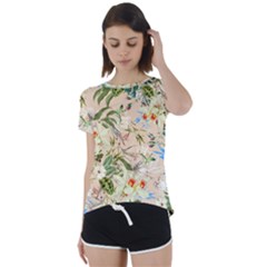 Textile Fabric Tropical Short Sleeve Open Back T-shirt