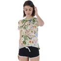 Textile Fabric Tropical Short Sleeve Open Back T-Shirt View1