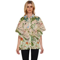 Textile Fabric Tropical Women s Batwing Button Up Shirt