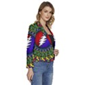 Grateful Dead Bear Pattern Women s Long Sleeve Revers Collar Cropped Jacket View3