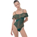 Seamless Pattern Pattern Leaves Frill Detail One Piece Swimsuit View1