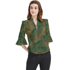 Seamless Pattern Pattern Leaves Loose Horn Sleeve Chiffon Blouse
