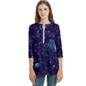 Realistic Night Sky Poster With Constellations Women s Zip Front V-Neck 3/4 Sleeve Casual Top Pocket Shirt View1