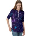 Realistic Night Sky Poster With Constellations Women s Zip Front V-Neck 3/4 Sleeve Casual Top Pocket Shirt View3