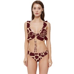 Animal Print Girraf Patterns Low Cut Ruffle Edge Bikini Set