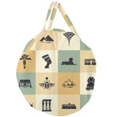 Egyptian Flat Style Icons Giant Round Zipper Tote