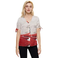 Trees Forest Path Bow Sleeve Button Up Top