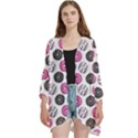 Pattern Seamless Design Decorative Open Front 3/4 Sleeve Batwing Chiffon Cardigan Kimono View1