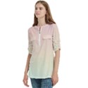 Rainbow Pastel, Purple, Gradient, Light, Led, Pink, Simple Women s Zip Front V-Neck 3/4 Sleeve Casual Top Pocket Shirt View2