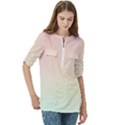 Rainbow Pastel, Purple, Gradient, Light, Led, Pink, Simple Women s Zip Front V-Neck 3/4 Sleeve Casual Top Pocket Shirt View3