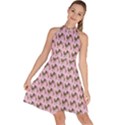 Fern Pattern 2 Pink Sleeveless Halter Neck A-Line Dress View1