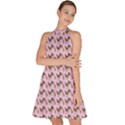 Fern Pattern 2 Pink Sleeveless Halter Neck A-Line Dress View2