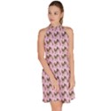 Fern Pattern 2 Pink Sleeveless Halter Neck A-Line Dress View3