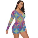 Colorful Flora Flora Kazakh Pattern Long Sleeve Boyleg Swimsuit View3