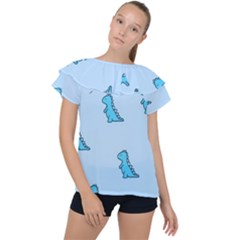 Dinosaur , Cute, Pastel, Ruffle Collar Chiffon Blouse