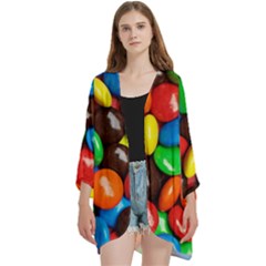 Colorful Candy Background, Close-up Open Front 3/4 Sleeve Batwing Chiffon Cardigan Kimono