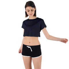 Plain Black Black Tie Back Short Sleeve Crop T-shirt