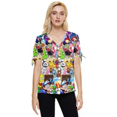 Sticker Art, Brand, Cartoon Bow Sleeve Button Up Top