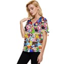 Sticker Art, Brand, Cartoon Bow Sleeve Button Up Top View2
