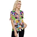 Sticker Art, Brand, Cartoon Bow Sleeve Button Up Top View3