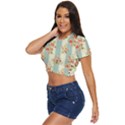 Stripes, Rose,  Texture, Flower, Paper Side Button Cropped T-Shirt View2
