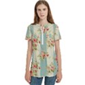 Stripes, Rose,  Texture, Flower, Paper Women s Zip Front V-Neck Short Sleeve Casual Top Pocket Shirt View1