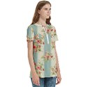 Stripes, Rose,  Texture, Flower, Paper Women s Zip Front V-Neck Short Sleeve Casual Top Pocket Shirt View3