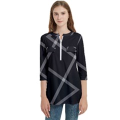 Stripes, Zigzag, Surface, Pattern, Women s Zip Front V-neck 3/4 Sleeve Casual Top Pocket Shirt