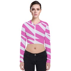White Pink Stripes, Pattern Long Sleeve Zip Up Bomber Jacket
